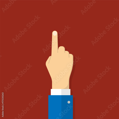 Hand with pointing finger. Illustration in flat style