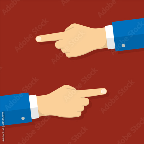 Hands with pointing fingers, left and right side. Flat design st