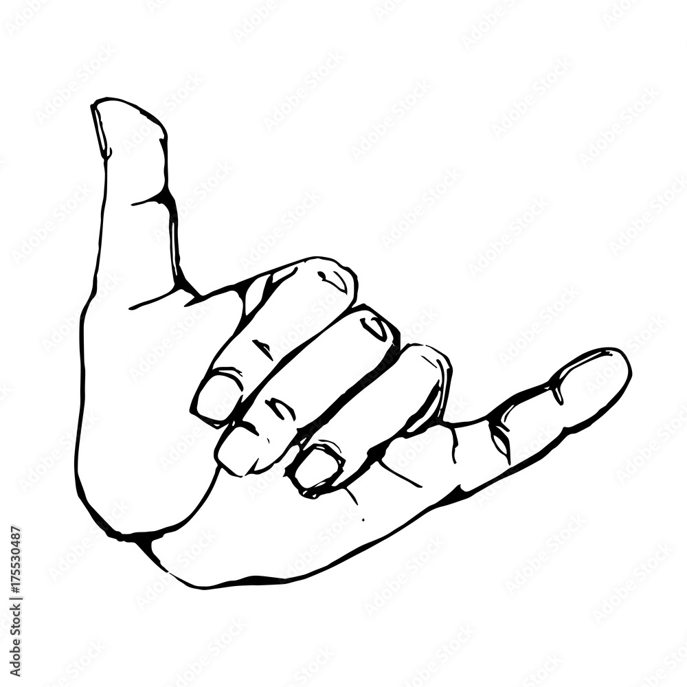 Vecteur Stock Black outline realistic shaka hand gesture icon graphic |  Adobe Stock