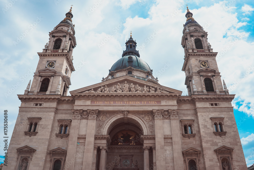 Close up view of St. Stephen's Basilica Budapest, Hungary