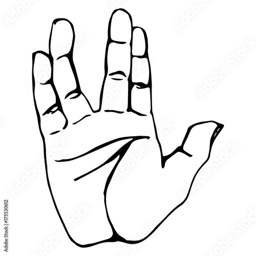 Black outline realistic salute vulcan hand gesture icon graphic