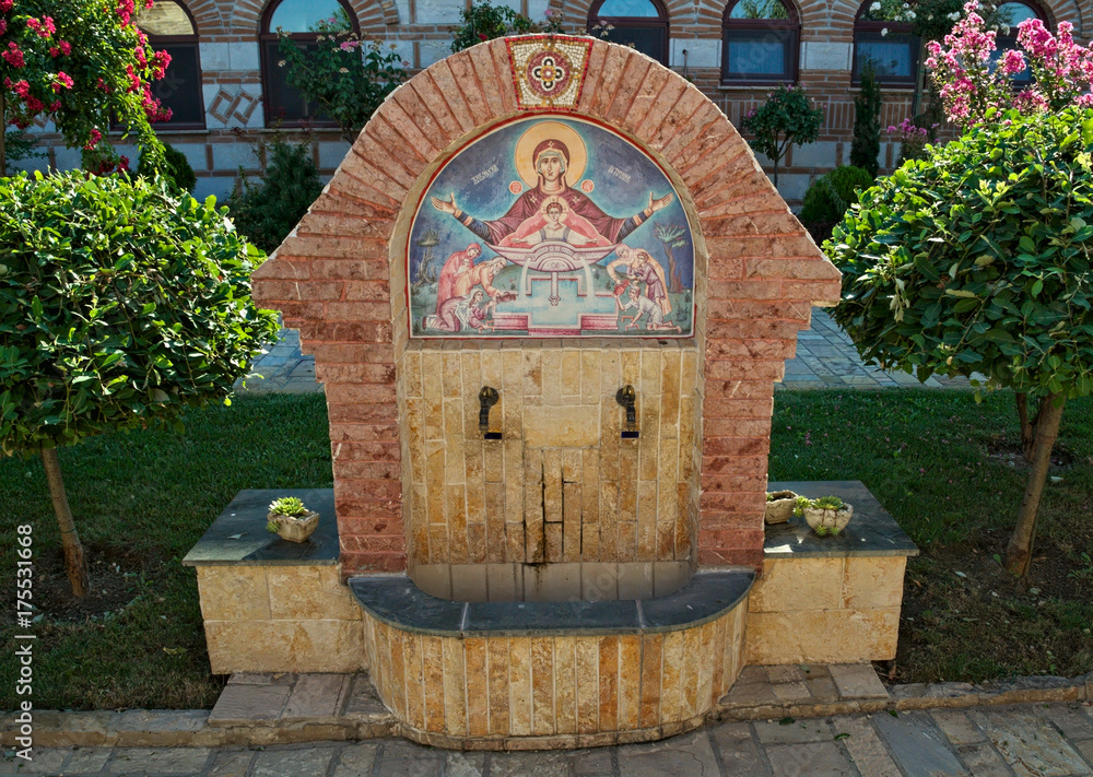 Fountain in garden of ortodox monastery in Kac, serbia