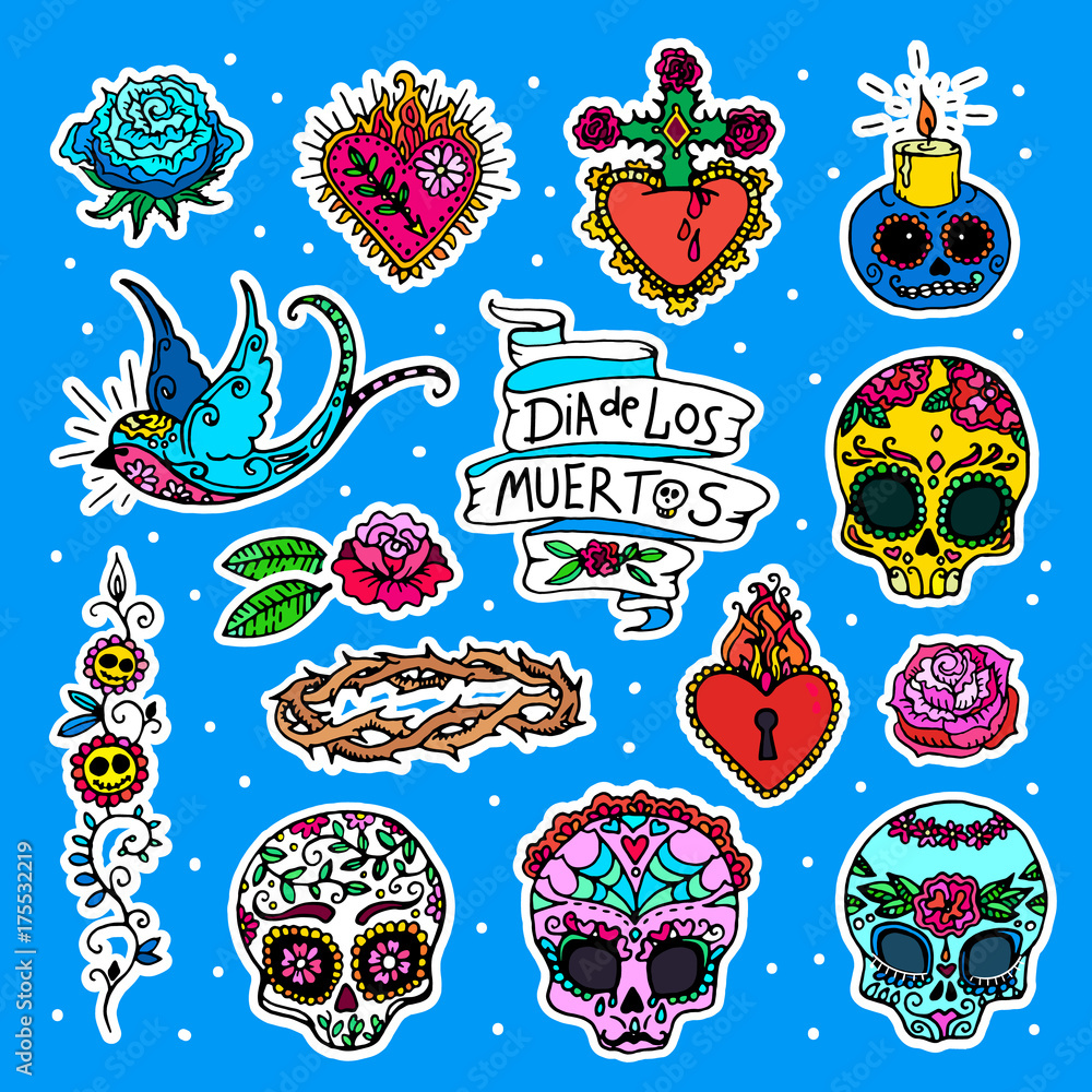 Dia de los Muertos or Day of the Dead stickers Dia de los Muertos or Day of the Dead stickers
