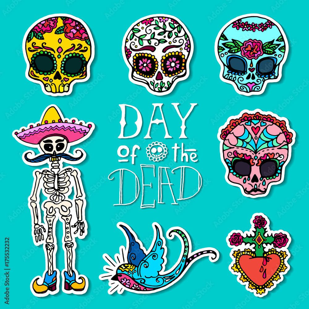 Day of the Dead hand drawn stickers