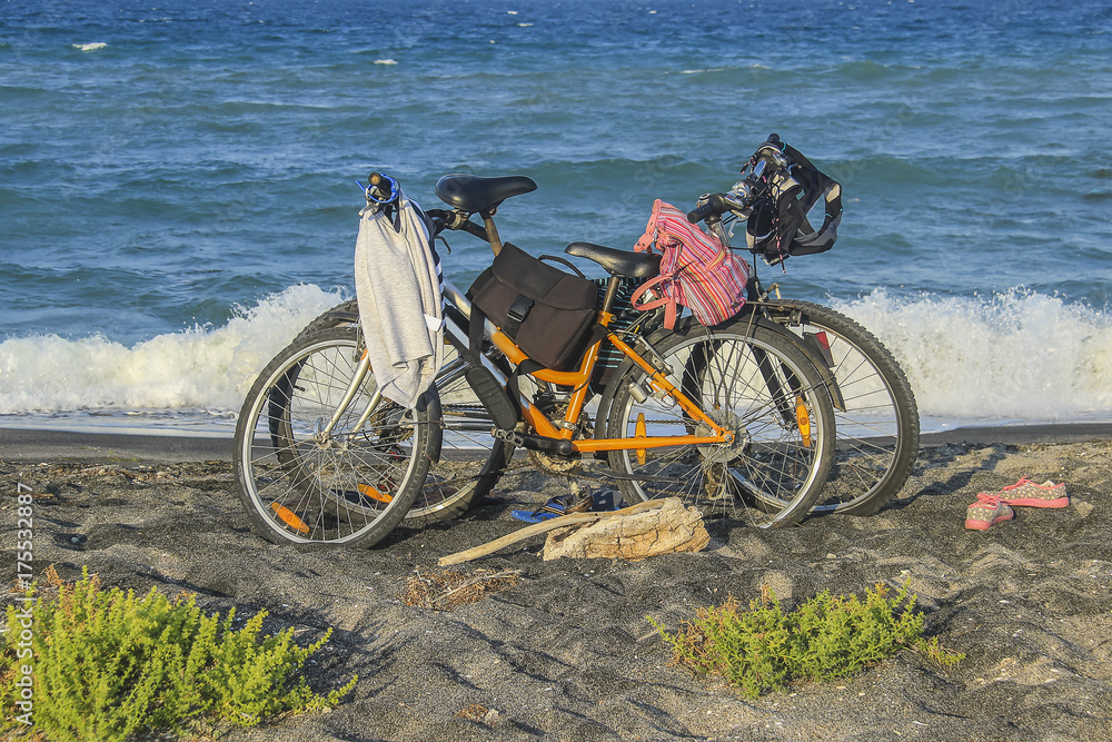 Two bicycle at the beach