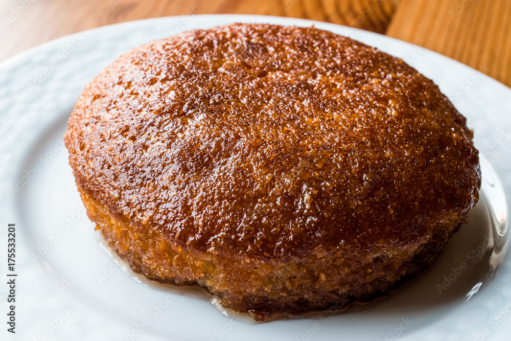 Turkish Dessert Revani with Sherbet and Orange Aroma.