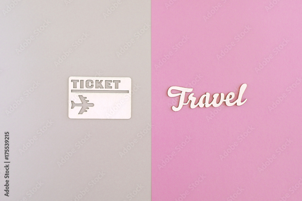 Obraz premium Travel icons on gray and purple colored background. 