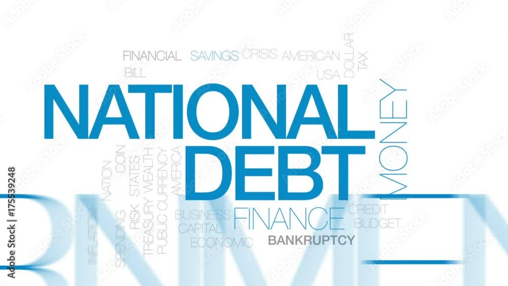 National debt animated word cloud, text design animation. Kinetic typography.