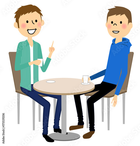 カフェでおしゃべりする男性達