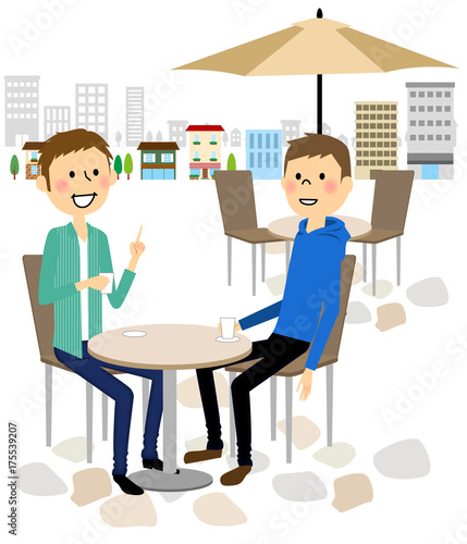 カフェでおしゃべりする男性達