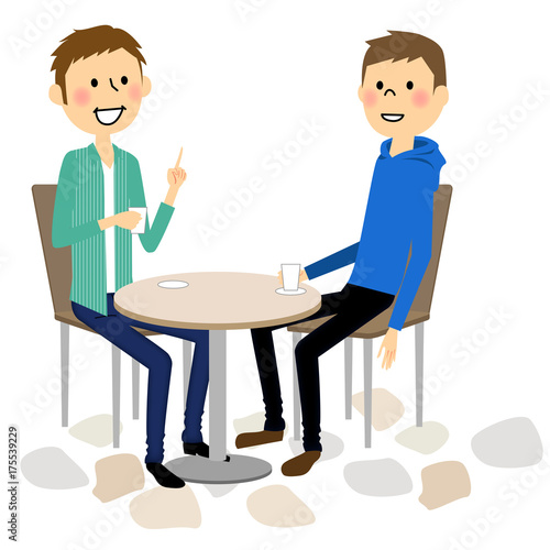 カフェでおしゃべりする男性達leeep