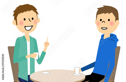 カフェでおしゃべりする男性達