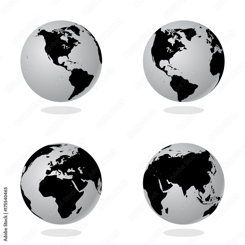 Set of Abstract Globe with World Map. 3D Vector Illustration.