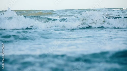 Sea beach coast beautiful big waves blue water bubbles weed plant horizon seaside wonderful landscape nature flora lagoon recreation nobody coastline sunny day summer sky foam ocean environment wave photo