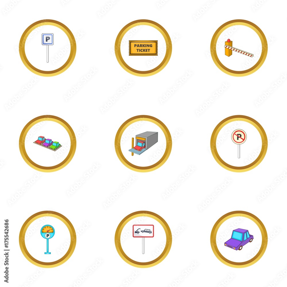 Car parking icons set, cartoon style Car parking icons set, cartoon style