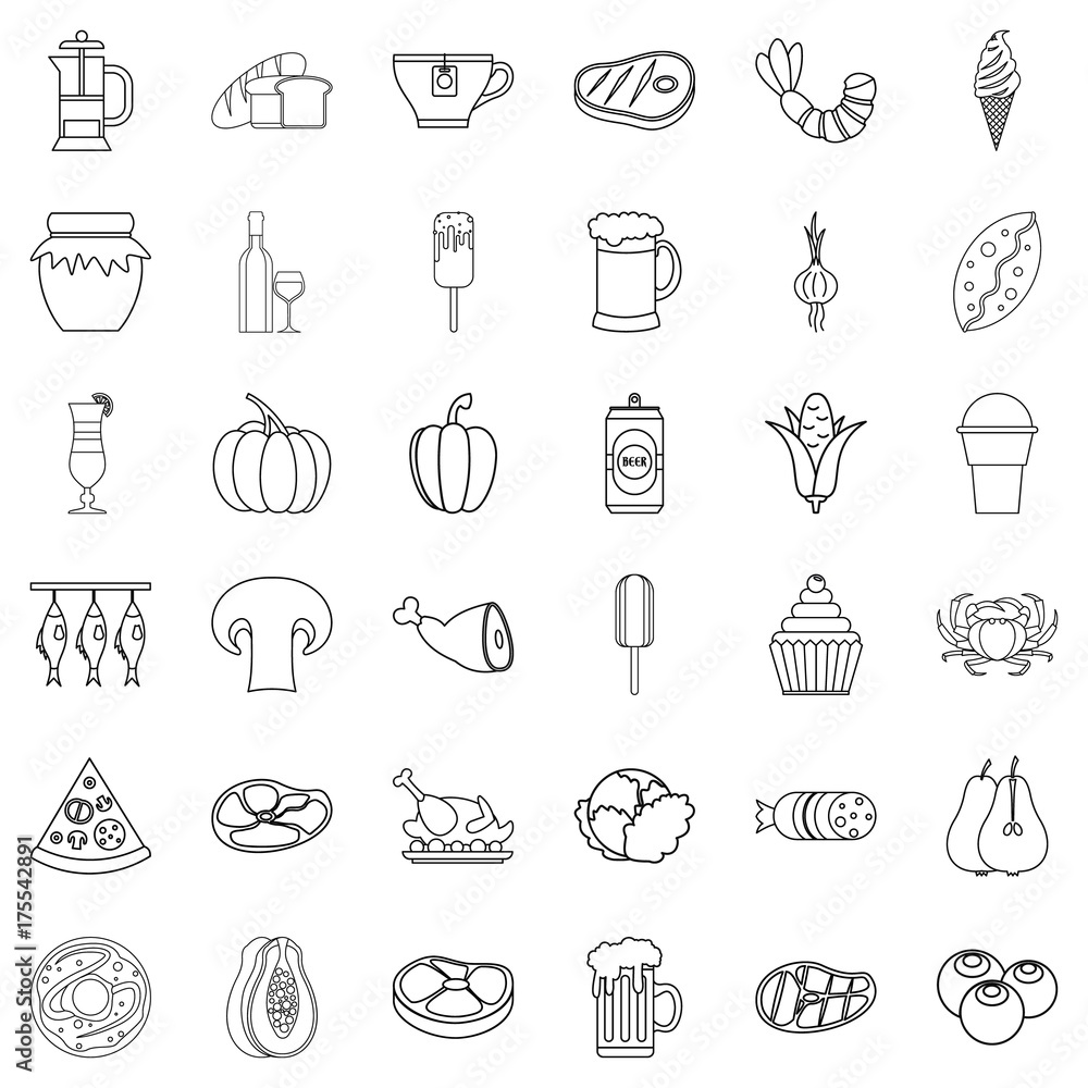 Berry icons set, outline style Berry icons set, outline style