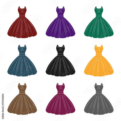 White fluffy wedding dress for a girl. Wedding wear.Women clothing single icon in black style vector symbol stock illustration.