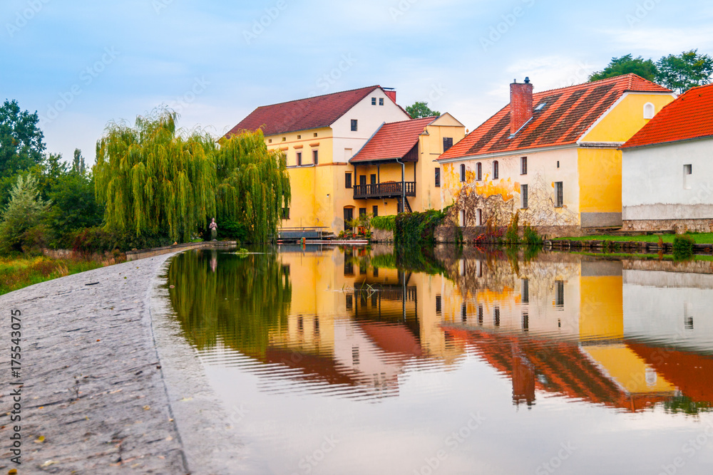 Old mill reflected in the water,Putim, Southern Bohemia, Czech Republic.