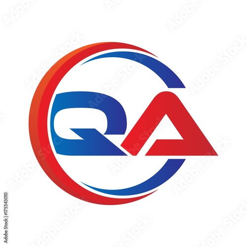 qa logo vector modern initial swoosh circle blue and red