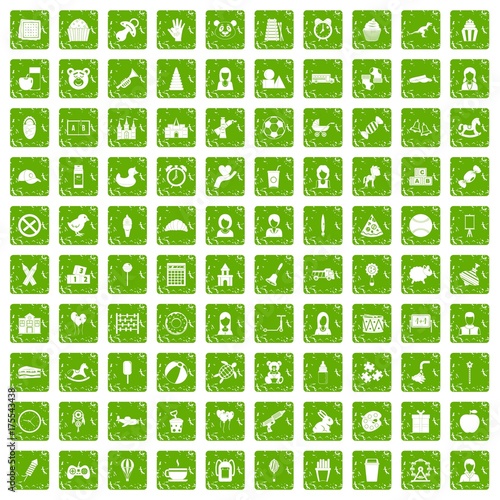 100 child center icons set grunge green