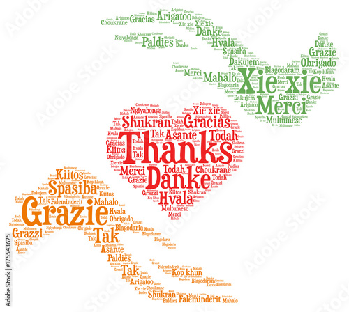 Words cloud concept of thanks, heart shape.