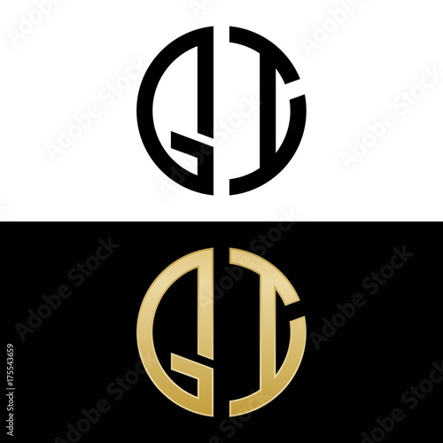 qi initial logo circle shape vector black and gold