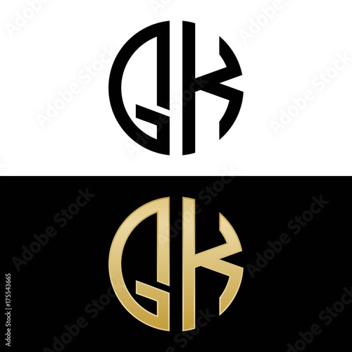 qk initial logo circle shape vector black and gold photo