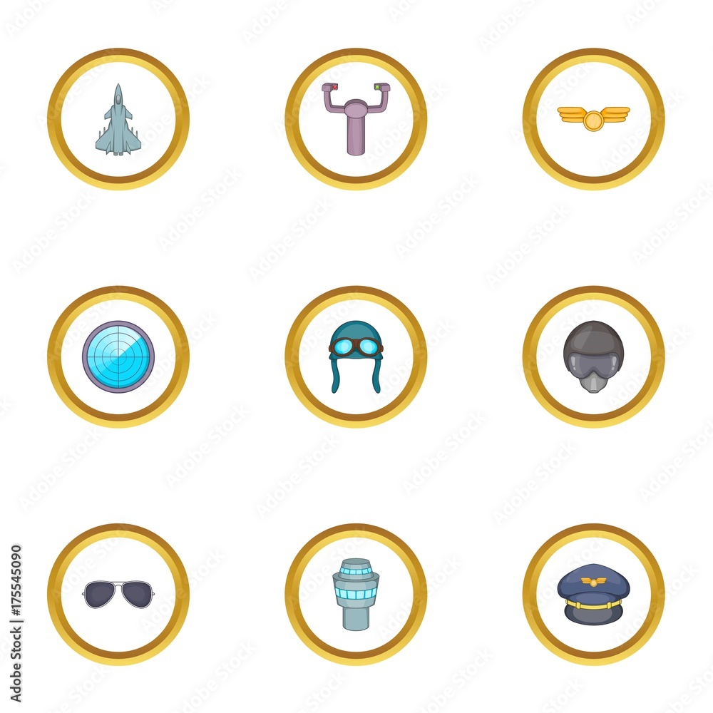 Airport check-in icons set, cartoon style Airport check-in icons set, cartoon style