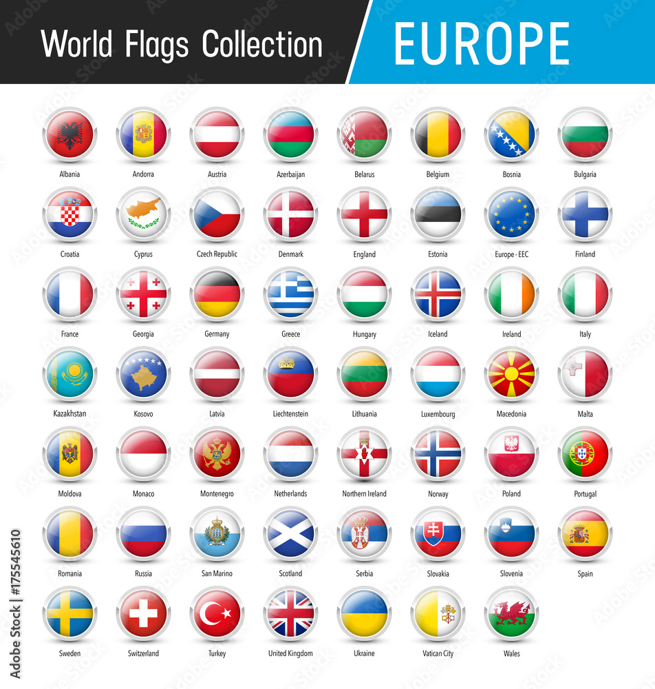 Set of European flags - Vector round icons Set of European flags - Vector round icons