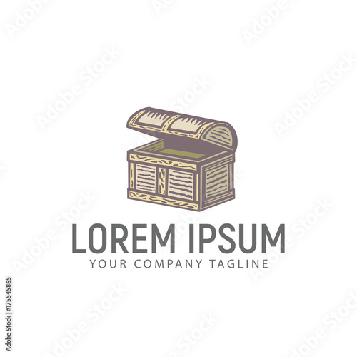 treasure box retro hand drawn logo design concept template