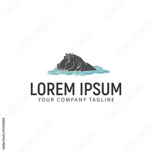 hippopotamus  on water logo design concept template