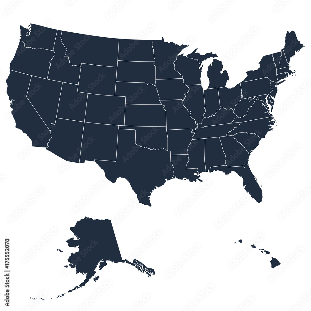 The detailed map of the USA including Alaska and Hawaii. The United States of America