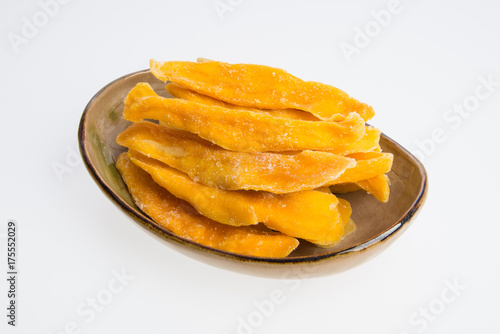 Dried Mango or Dried Mango slices on a background.