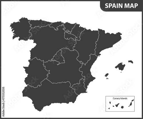 The detailed map of the Spain with regions