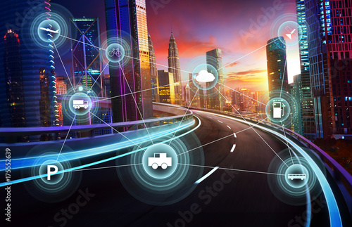 Morden city and smart transportation and intelligent communication network of things ,wireless connection technologies for business .