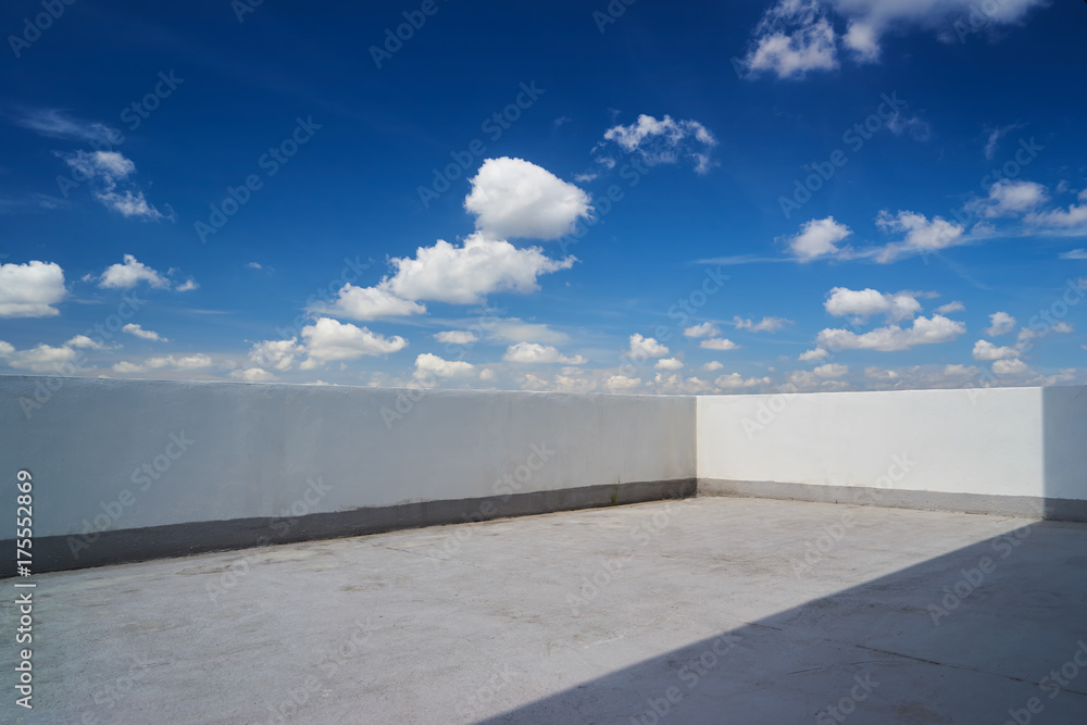 Balcony with blue sky and white clouds . Balcony with blue sky and white clouds .