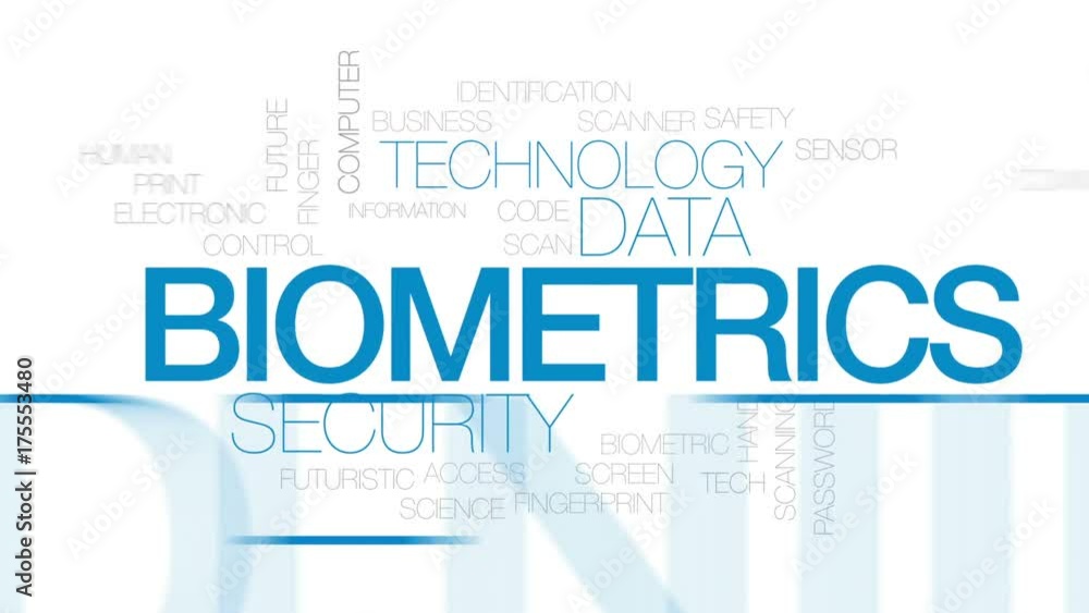 Biometrics animated word cloud, text design animation. Kinetic typography. Biometrics animated word cloud, text design animation. Kinetic typography.