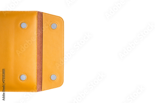 Leather envelope on white background