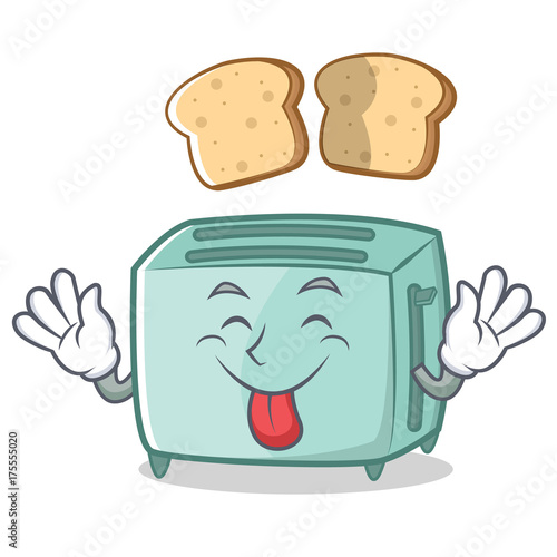 Tongue out toaster character cartoon style