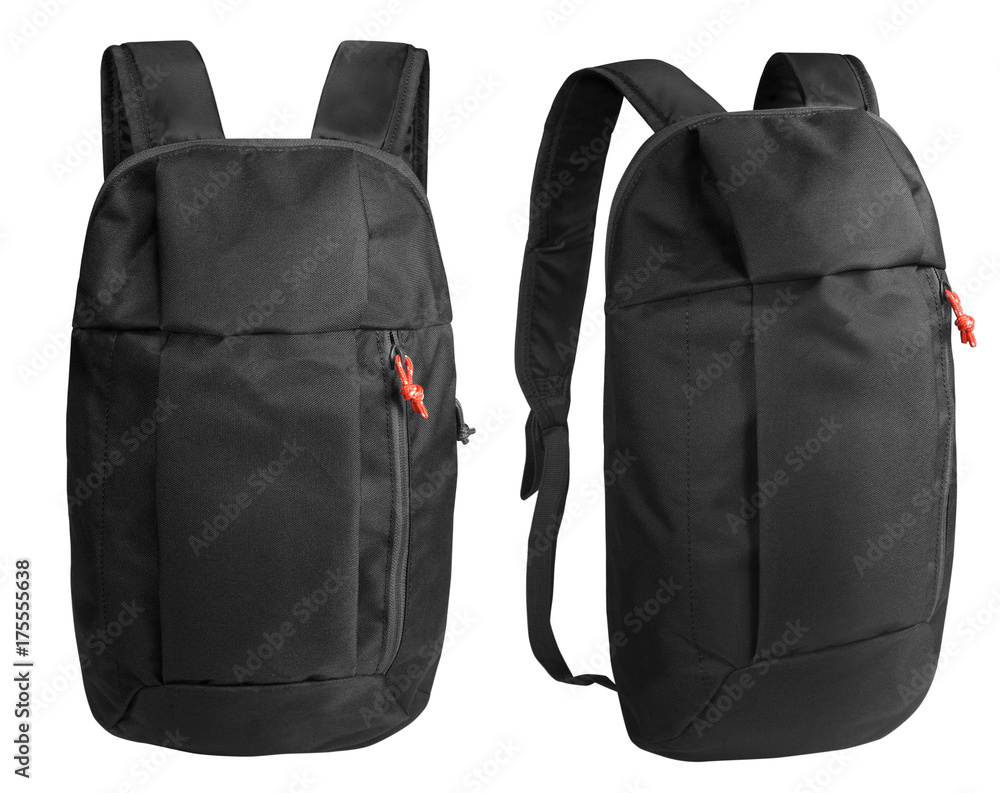 Black backpack isolated on white with clipping path - obrazy, fototapety, plakaty 
