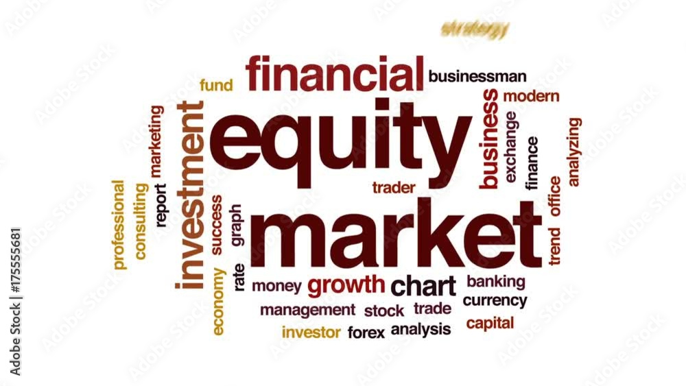 Equity market animated word cloud, text design animation. Equity market animated word cloud, text design animation.