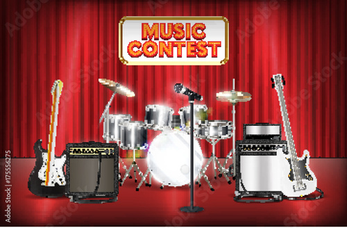 guitar bass drum and microphone band on show stage