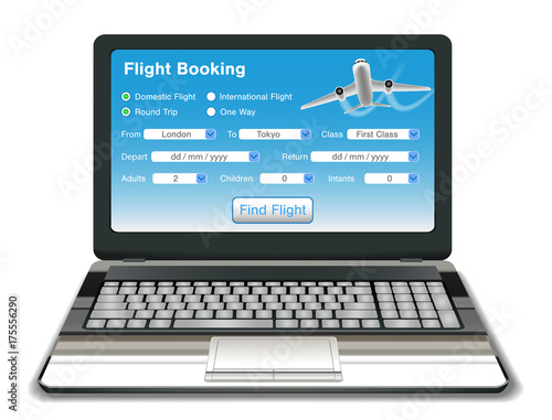 laptop with online flight booking interface 
