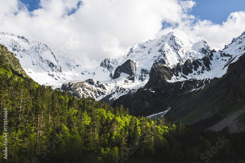 Wallpaper Mural Snow mountain peaks of Caucasus mountains in cold cloudy weather, Elbrus Region. Top of Ullu-Tau mountain Torontodigital.ca