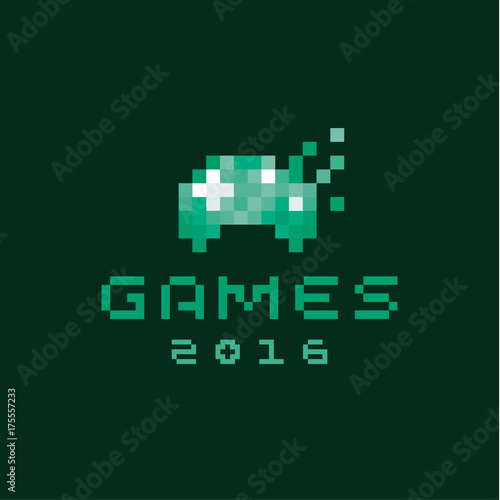 Consoles joystick vector gaming pixels flat style design on a green background
