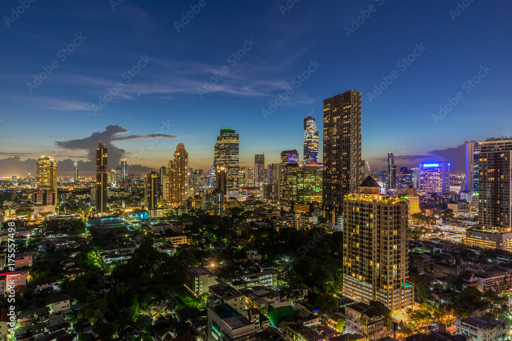 Naklejka premium Bangkok Cityscape at Twilight Time