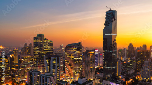 Canvas Print Panorama Cityscape view of Bangkok modern skyscraper building in business downtown at Bangkok in Thailand
