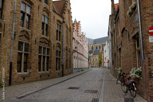 Street along the medieval architecture building in Bruges Belgium © Itsanan