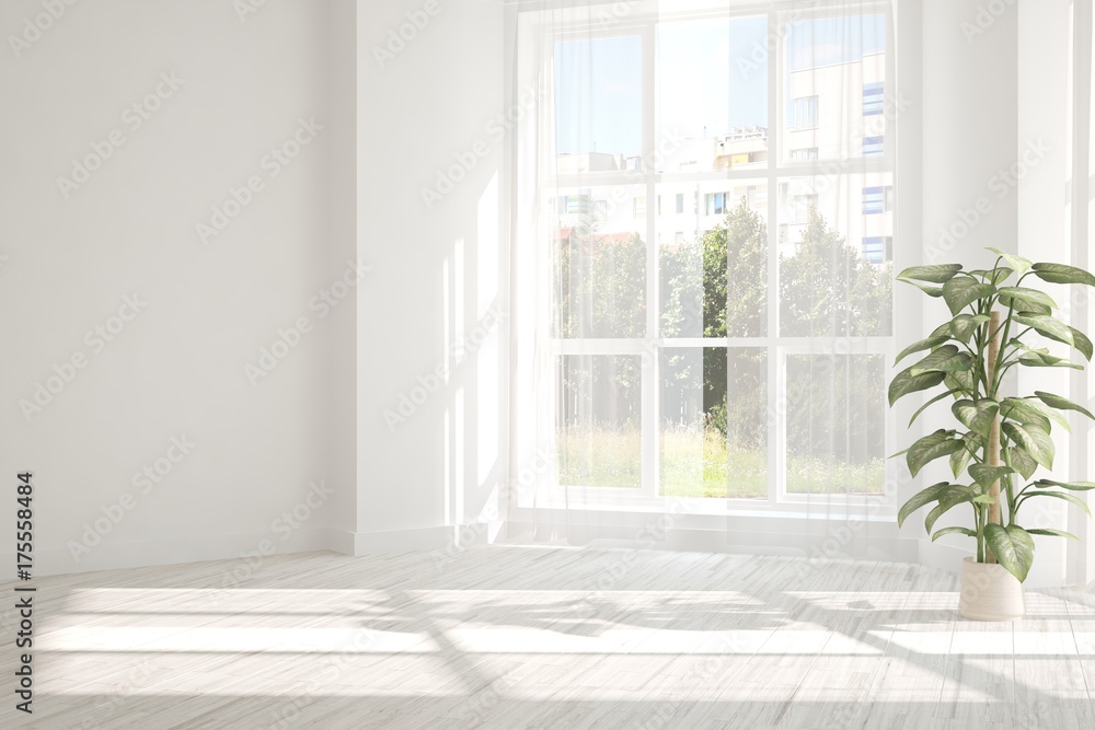 White empty room. Scandinavian interior design. 3D illustration White empty room. Scandinavian interior design. 3D illustration