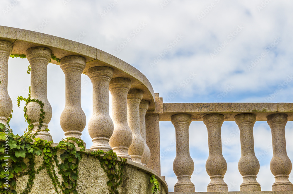 Fototapeta premium Terrace with concrete architectural balusters on a high mountain.